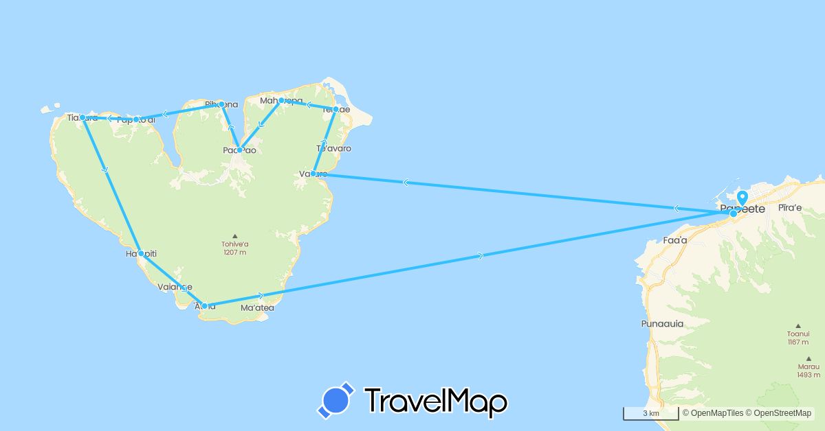 TravelMap itinerary: driving, boat in France, French Polynesia (Europe, Oceania)